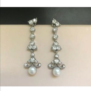 Swarovski Silver Crystal Drop Earrings w Pearls